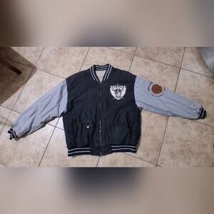 Men's Black and Gray Oakland Raiders  Reversible Jacket Made In Korea Sz. L